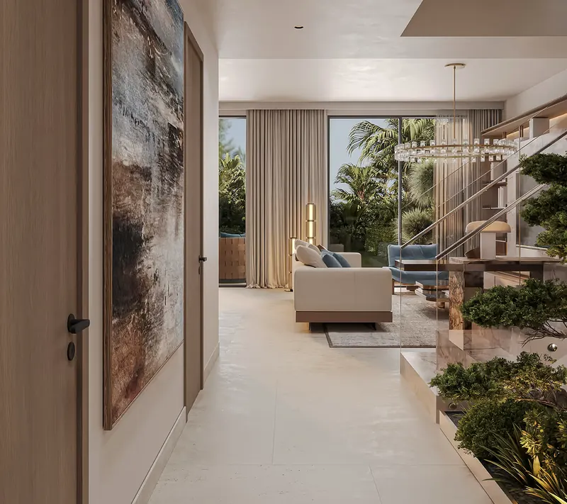 Villa entrance hall with courtyard view
